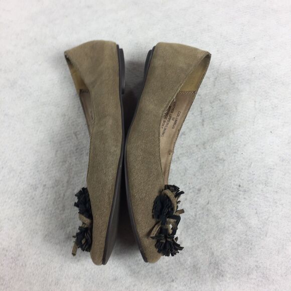 Matisse Columbus Leather Pom Pom Toe Ballet Flats Size 10 Tan Tasseled Slip On - Picture 6 of 8